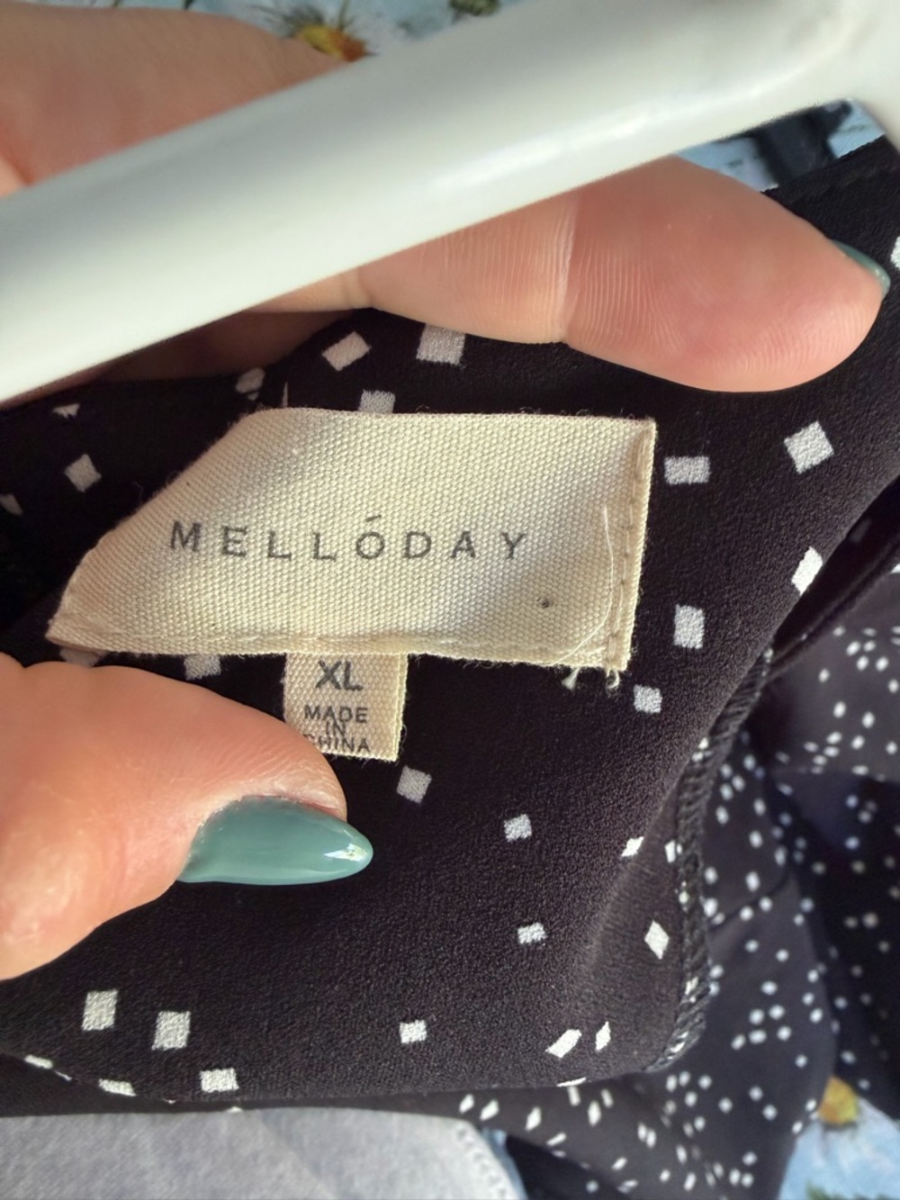 MELLODAY Black Blouse with White Square Dot Print - Picture 3 of 3